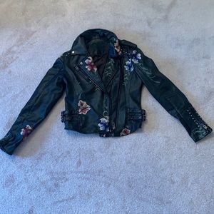 BLANK NYC vegan leather jacket with embroidery